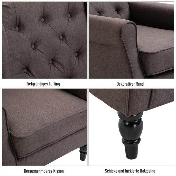 Einzelsessel Relaxsessel Ohrensessel Einzelstuhl Akzentsessel mit Tufting Holzfüße Polyester Braun - Palo24