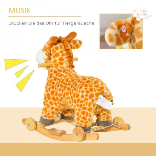 Cheval à bascule 2 en 1 avec roues, jouet en peluche, balançoire pour bébé, motif girafe, jaune