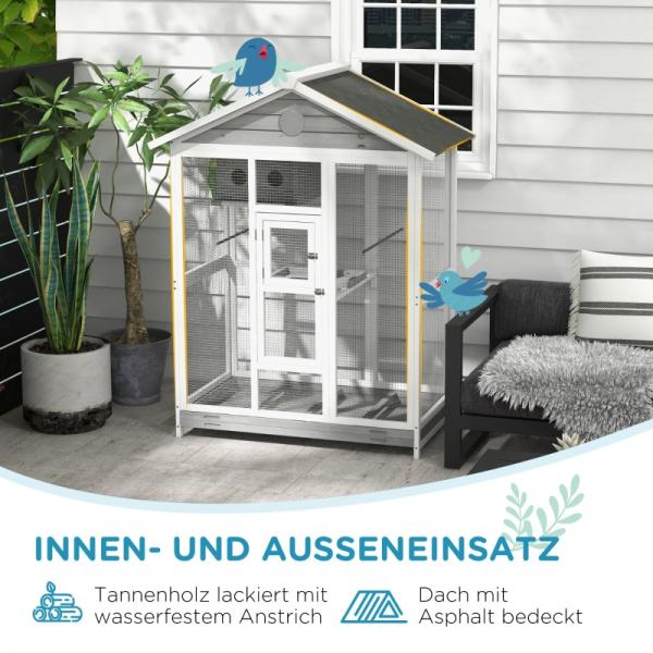 Vogelkäfig aus Holz, mit 4 Sitzstangen, Asphaltdach, wasserdicht, 112 x 68 x 154 cm - Palo24