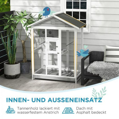 Vogelkäfig aus Holz, mit 4 Sitzstangen, Asphaltdach, wasserdicht, 112 x 68 x 154 cm - Palo24