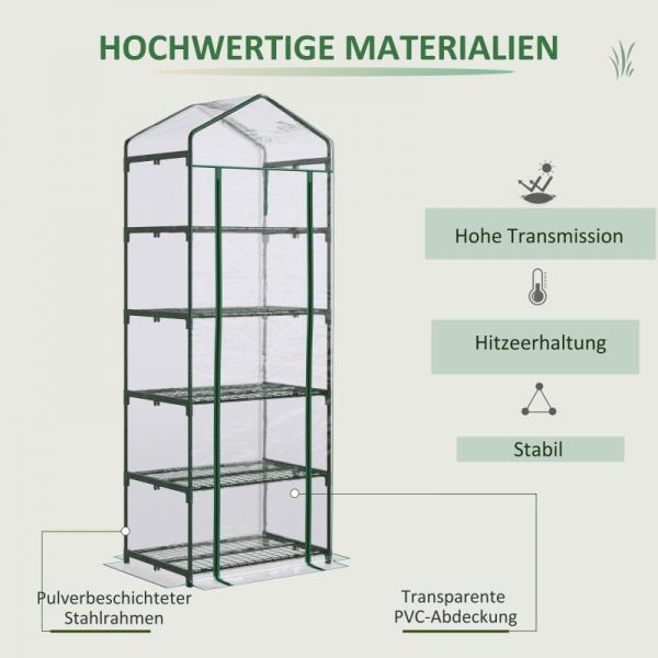 Foliengewächshaus Mini-Gewächshaus mit 5 Regale Aufzucht Treibhaus Transparent+Grün Stahl Kunststoff - Palo24