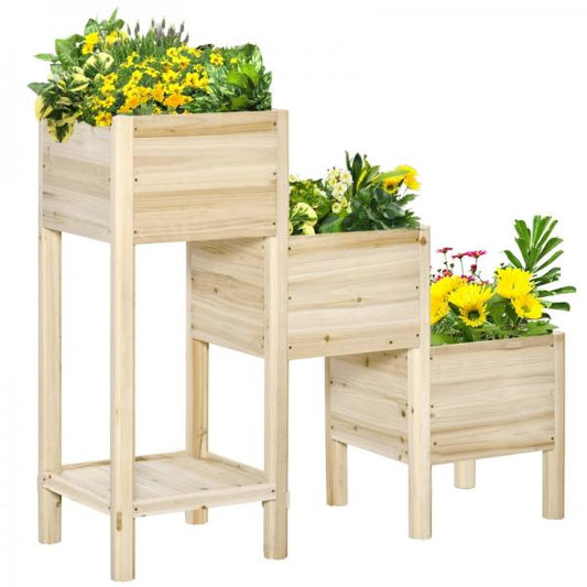 Hochbeet 3 Etagen Pflanzkübel Pflanzkasten aus Holz für Garten Balkon Natur 125 x 45 x 108 cm