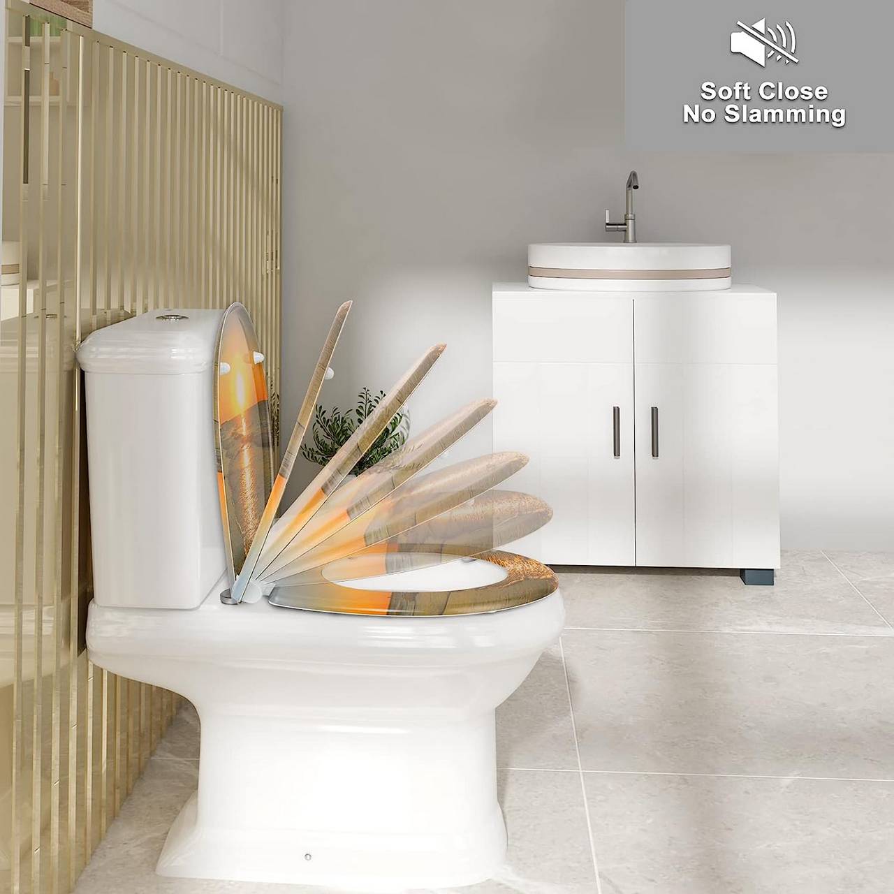 WC-Sitz Duroplast Sonnenaufgang mit Absenkautomatik und Schnellbefestigung - Palo24