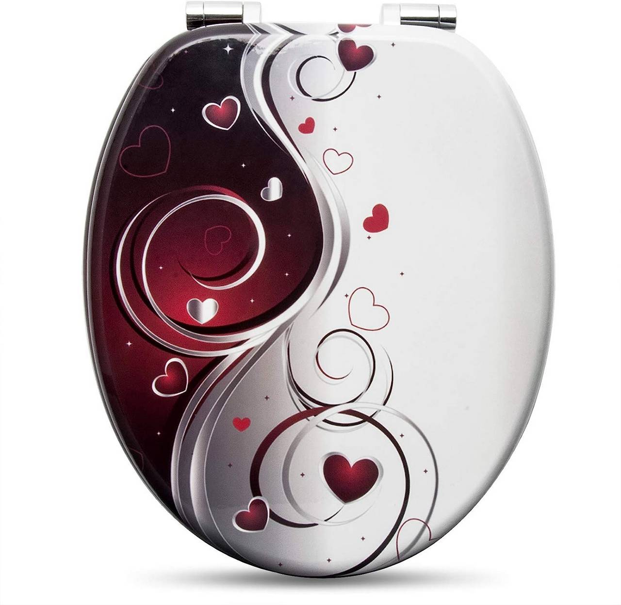 WC Sitz mit Absenkautomatik verchromt Scharniere Herzen - Palo24