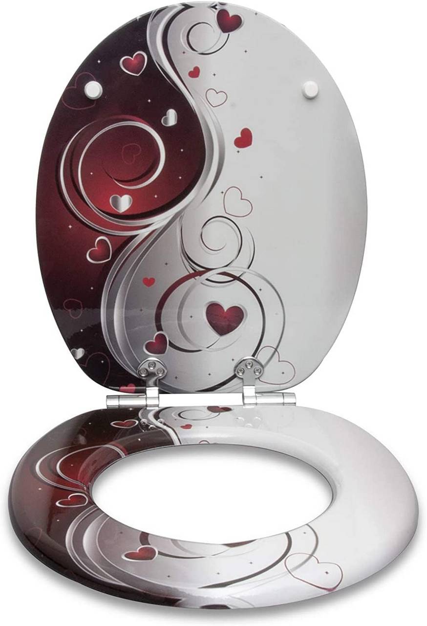 WC Sitz mit Absenkautomatik verchromt Scharniere Herzen - Palo24
