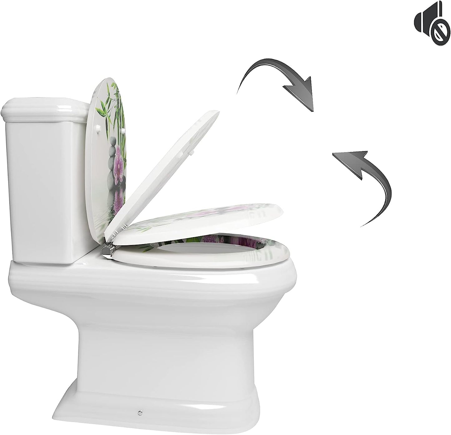 WC-Sitz MDF mit Absenkautomatik Softclose Scharnier Steine Blumen