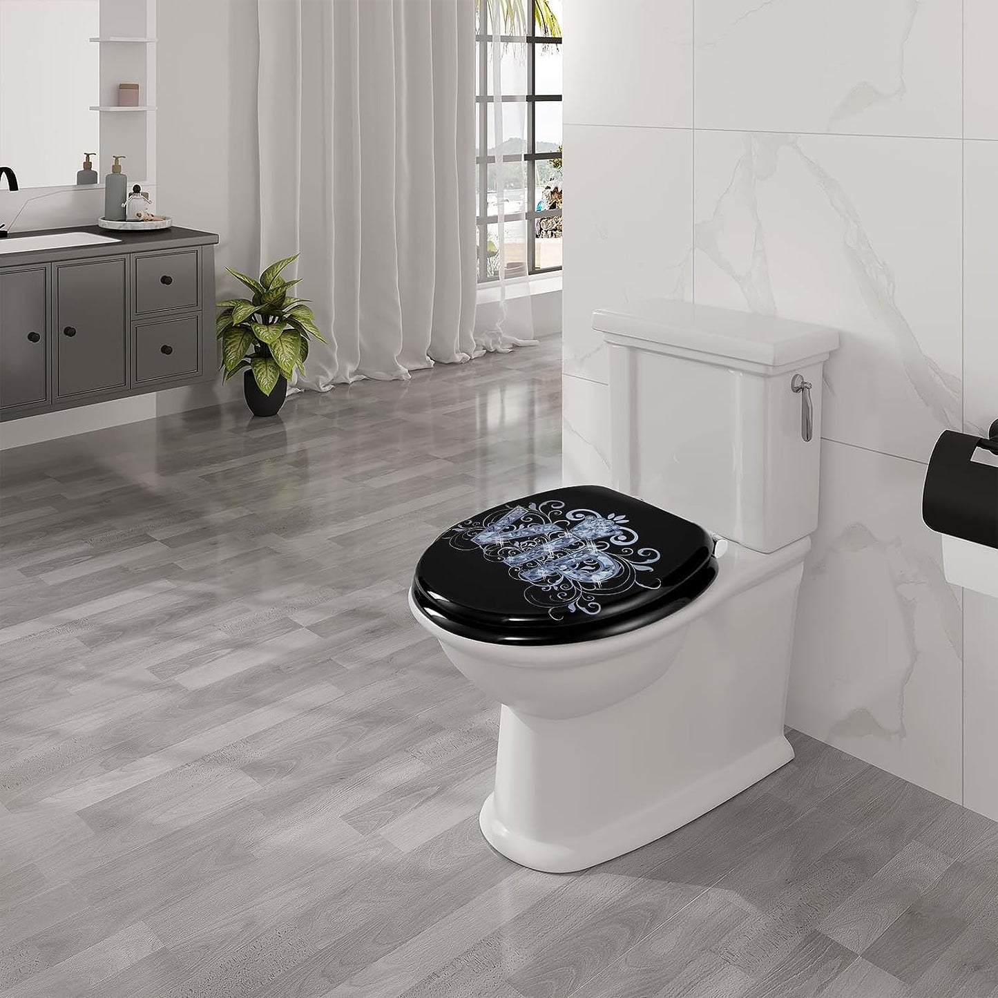 WC-Sitz Toilettensitz mit Absenkautomatik MDF Holzkern Softclose Scharnier - Palo24