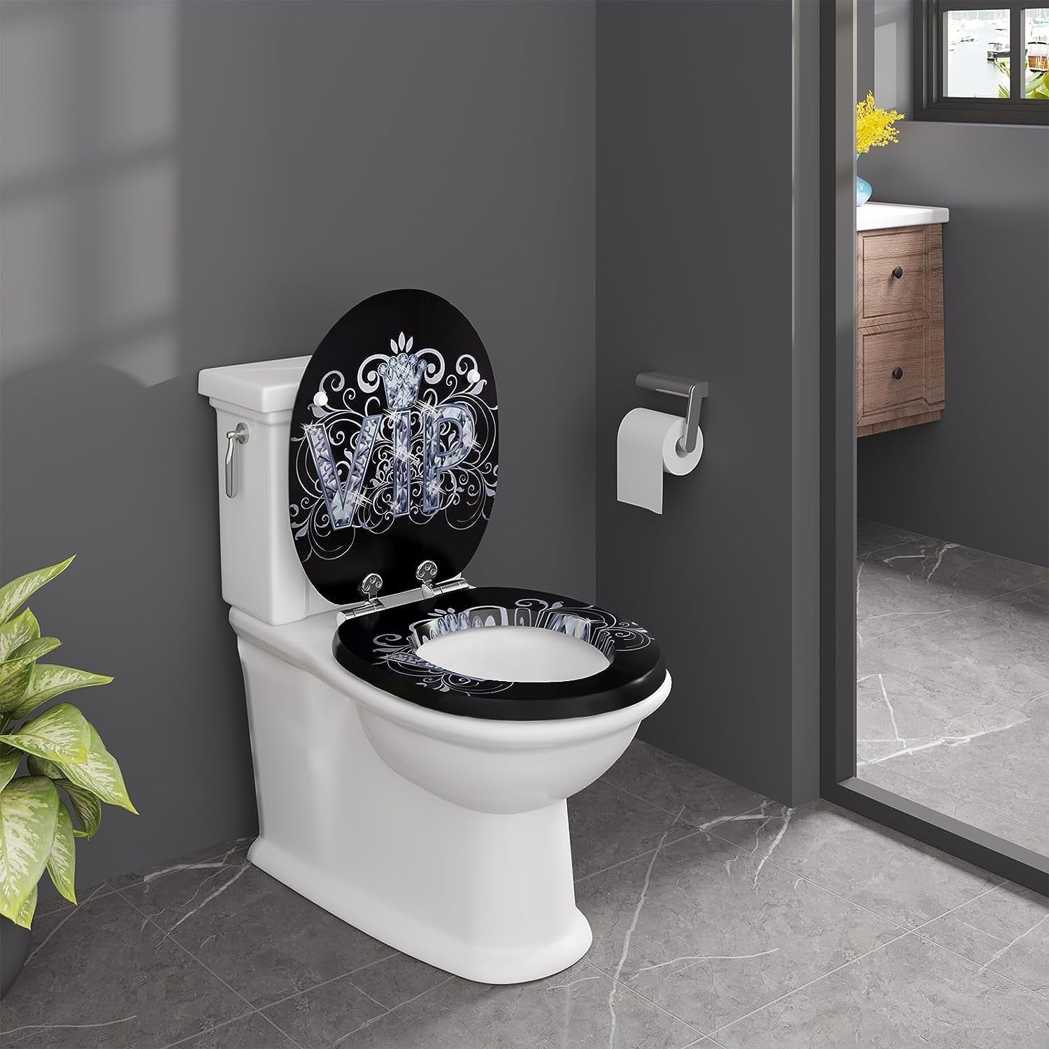 WC-Sitz Toilettensitz mit Absenkautomatik MDF Holzkern Softclose Scharnier - Palo24