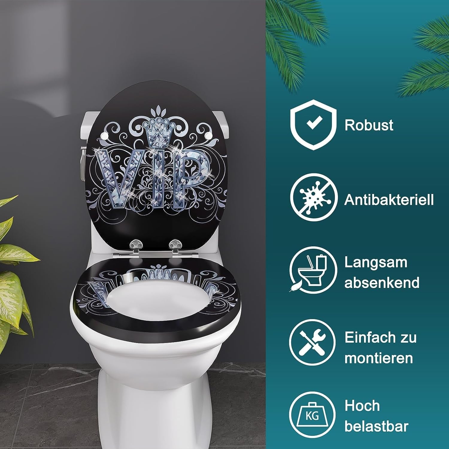 WC-Sitz Toilettensitz mit Absenkautomatik MDF Holzkern Softclose Scharnier - Palo24