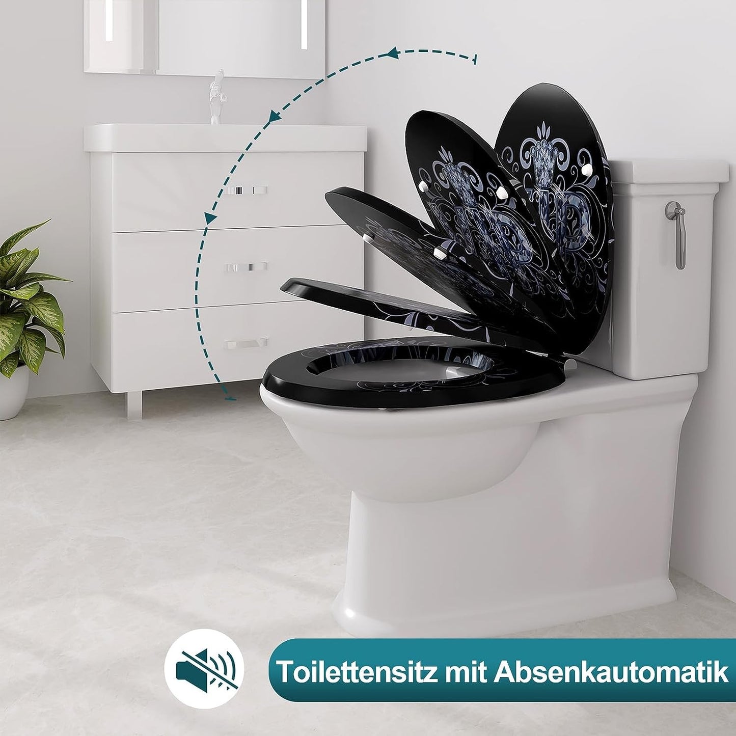 WC-Sitz Toilettensitz mit Absenkautomatik MDF Holzkern Softclose Scharnier - Palo24