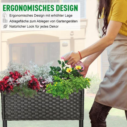 Hochbeet, Blumenkasten, Blumentopf mit Ablage, Rattan Braun