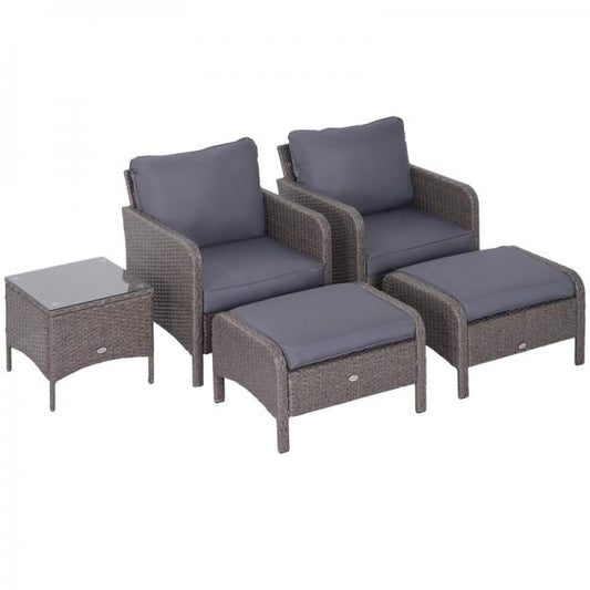 Set da 5 pezzi Set di divani in polyrattan con cuscini grigio scuro