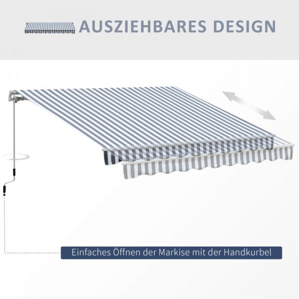 Markise Gelenkarmmarkise Sonnenschutz Handkurbel Balkon Alu Grau Weiss 2,95 x 2,45 m