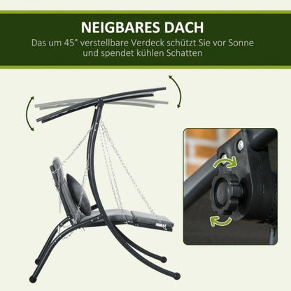 Hängeliege, neigbares Dach, inkl. Sitzauflage, Kopfkissen, Stahlrahmen, dunkelgrau - Palo24