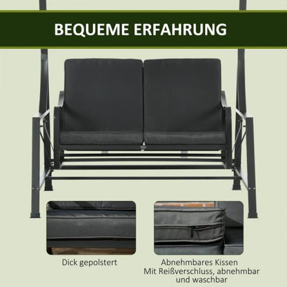 Hollywoodschaukel, neigbares Dach, Sitz- und Rückenkissen, Stahlrahmen, dunkelgrau - Palo24