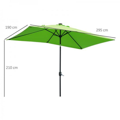 Parasol, Parasol, Inclinable, Alimentation Solaire, 22 LED, Vert, 2,95 x 1,90 x 2,55 m