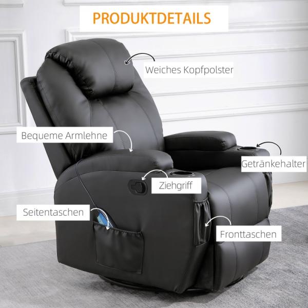 Fauteuil de massage électrique fonction massage 5 modes de massage fonction inclinable noir