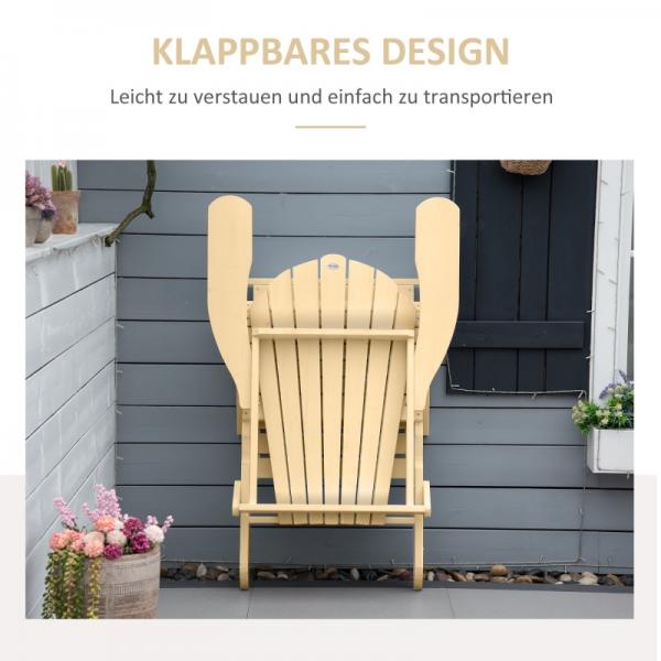 Adirondack-Gartenstuhl mit Fußstütze klappbar Gartenliege Outdoor Gartenmöbel Kiefernholz Natur - Palo24