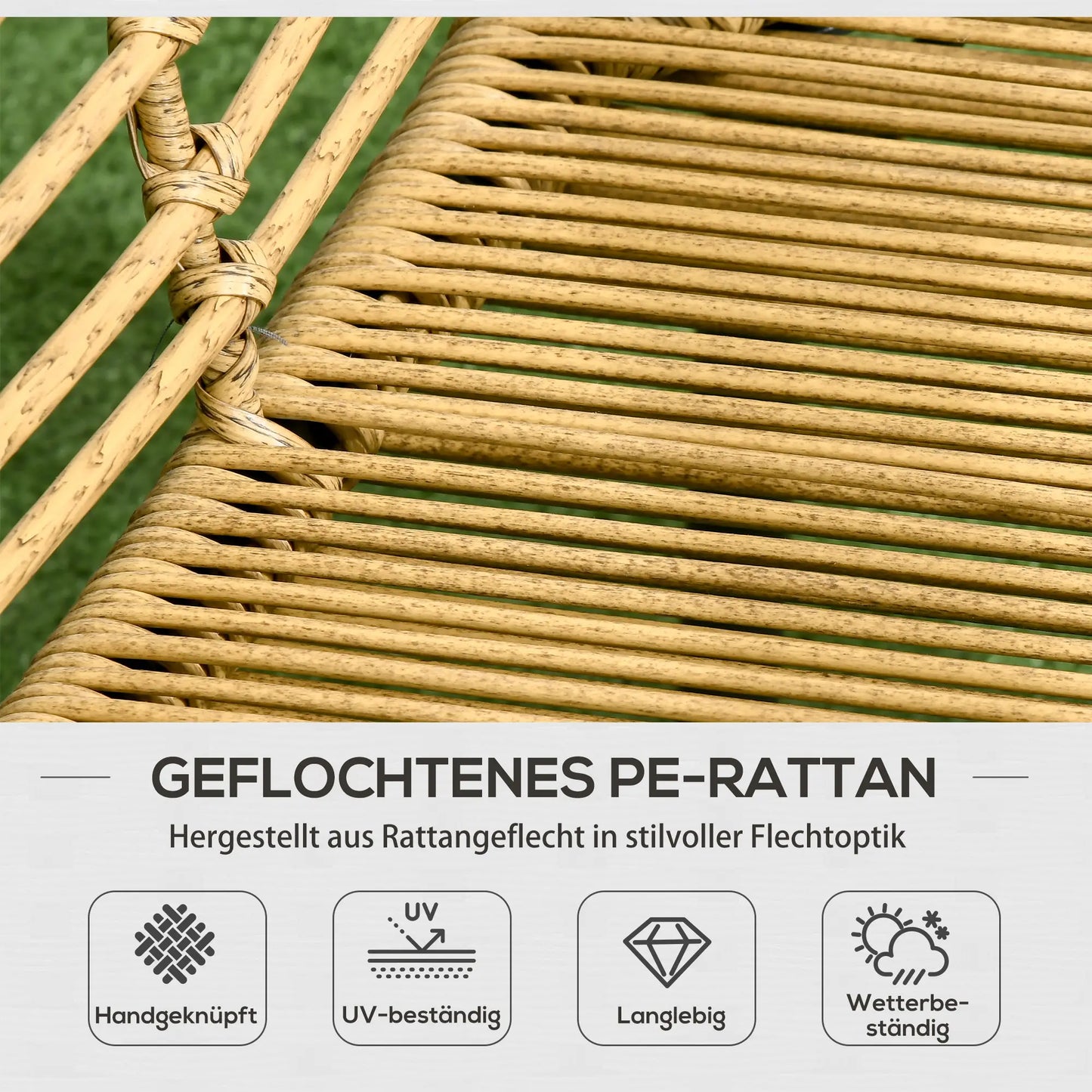 4-teilige Gartenmöbel-Set aus Rattan, Boho-Stil, Sitzgruppe Lounge Sand + Dunkelgrau