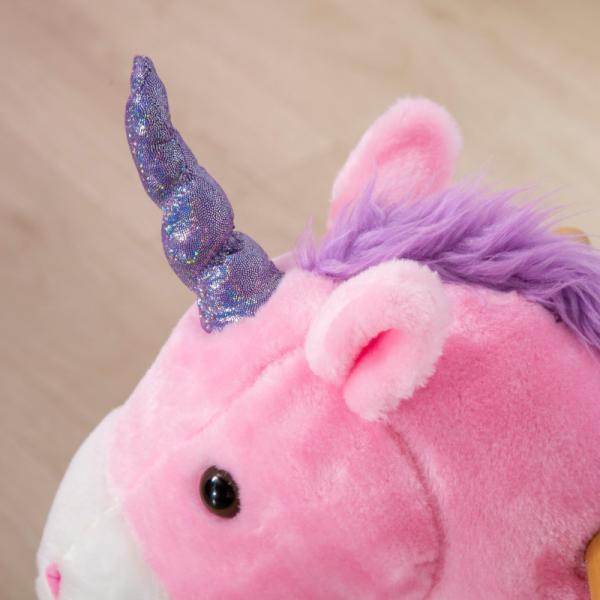 Schaukelpferd Einhorn 4 Rollen 2 Pedale gepolsterter Sattel Pink + Lila + Weiss - Palo24