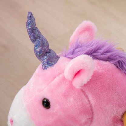 Schaukelpferd Einhorn 4 Rollen 2 Pedale gepolsterter Sattel Pink + Lila + Weiss - Palo24