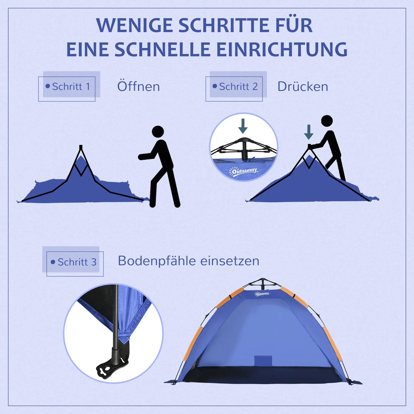 Strandmuschel, Strandzelt, Pop up Campingzelt, Netzfenster, Tragetasche, 2-3 Personen