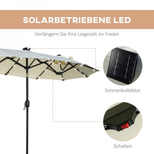 Doppelschirm, Terrassenschirm, neigbar, mit Solarpaneel, 35 LEDs, Stahlrahmen, beige, 2,95 x 1,50 x 2,19 m - Palo24