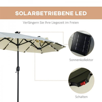 Doppelschirm, Terrassenschirm, neigbar, mit Solarpaneel, 35 LEDs, Stahlrahmen, beige, 2,95 x 1,50 x 2,19 m - Palo24