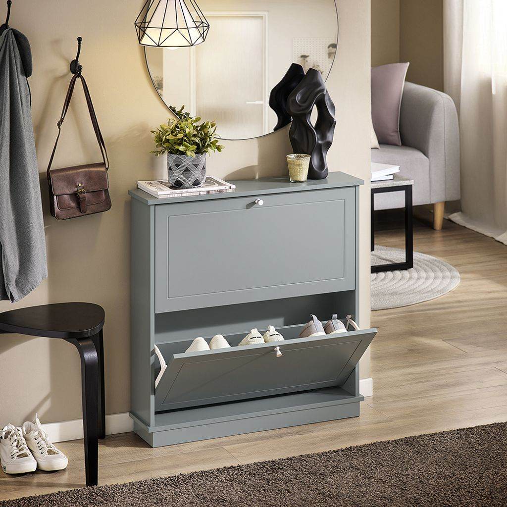 Schuhkipper | Schuhschrank mit 2 Klappen | Schuhkommode Hellgrau - Palo24