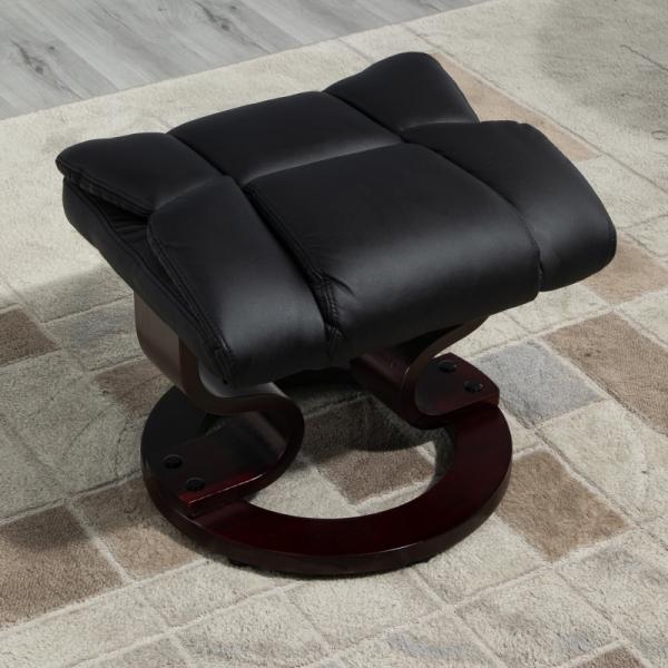 Fauteuil de relaxation avec tabouret, fonction inclinable, rotatif, jusqu'à 160 kg, simili cuir, structure en métal, noir, 80 x 79 x 100 cm