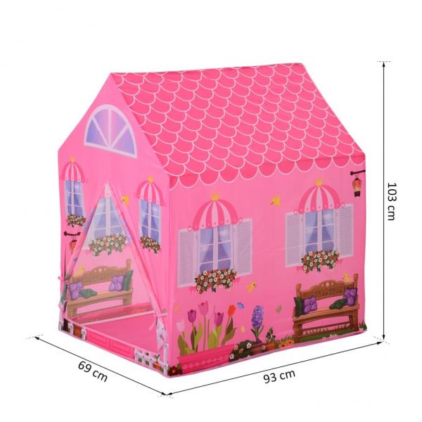 Kinderspielhaus Prinzessin Spielzelt Hausmuster 2 Türen ab 3 Jahren Rollenspiel Polyester Rosa 93 x 69 x 103 cm