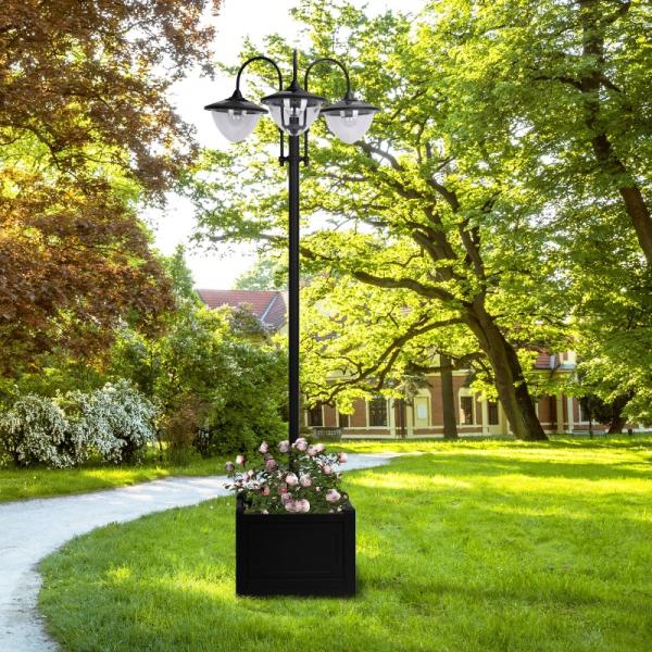 Solarleuchte Gartenlicht 3-köpfige Lampe mit Blumentopf-Basis Wasserdicht Edelstahl 60 x 55 x 189 cm