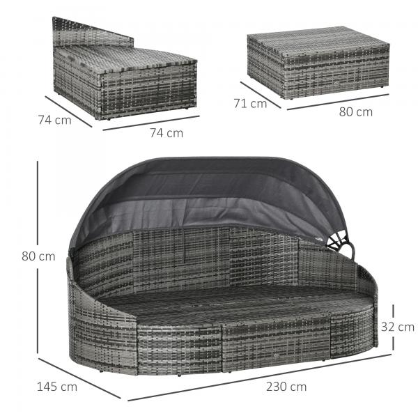 Rattan Sonneninsel 4-teilige Liegeinsel mit Sonnendach grau - Palo24