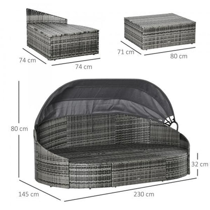 Rattan Sonneninsel 4-teilige Liegeinsel mit Sonnendach grau - Palo24