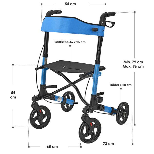 Aluminium Rollator Vital klappbar mit Sitzfläche & Einkaufstasche in petrol