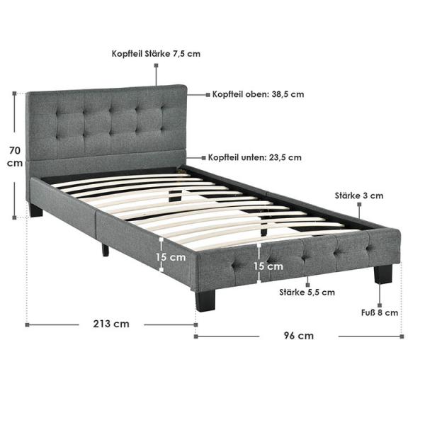 Polsterbett Manresa 90x200 cm in grau
