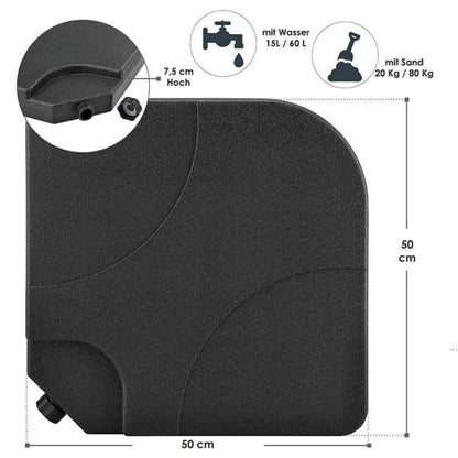 Schirmgewicht 4er Set Quad befüllbar bis 80kg aus HDPE schwarz