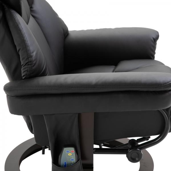 Fauteuil de relaxation avec fonction massage, repose-pieds, fauteuil de massage, fonction inclinable, noir