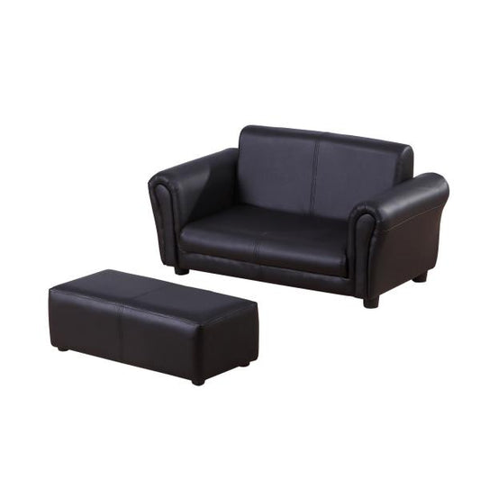 Kindersofa mit Hocker Sofa Sessel Kinder Kindersessel PVC schwarz