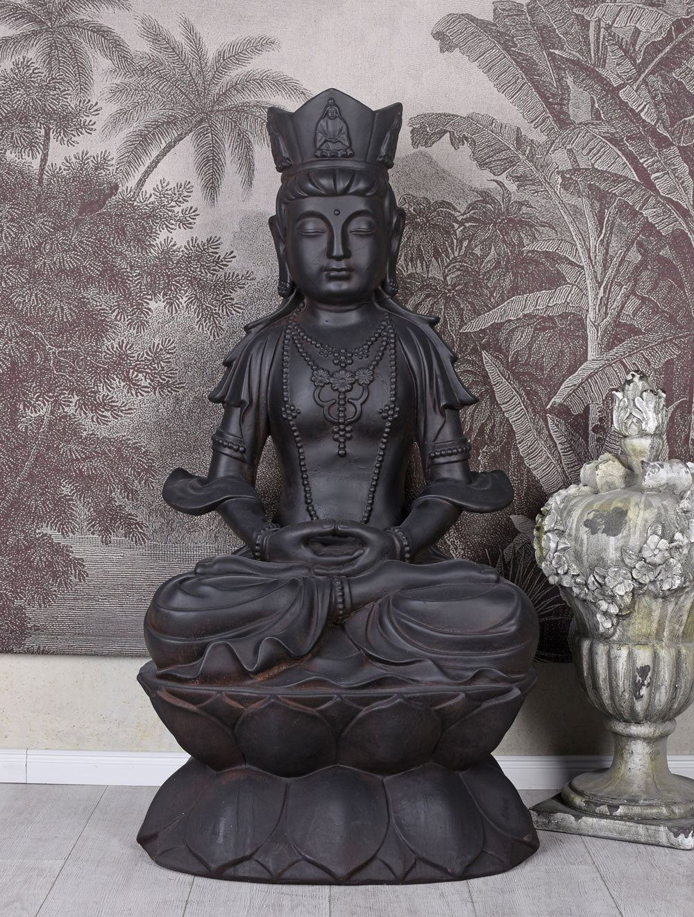 XXL BUDDHA FIGUR SCHWARZ 120CM GARTENFIGUR SKULPTUR