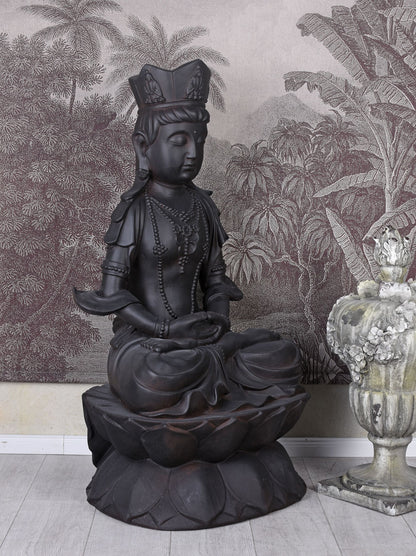 XXL BUDDHA FIGUR SCHWARZ 120CM GARTENFIGUR SKULPTUR