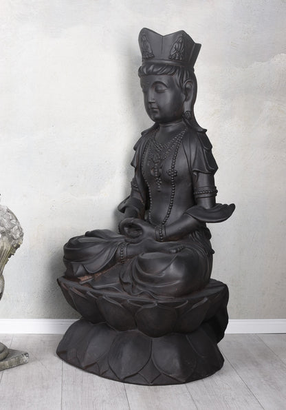 XXL BUDDHA FIGUR SCHWARZ 120CM GARTENFIGUR SKULPTUR