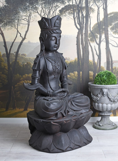 XXL BUDDHA FIGUR SCHWARZ 120CM GARTENFIGUR SKULPTUR