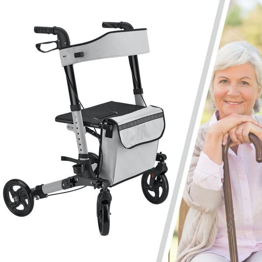 Rollator in alluminio Vital pieghevole con seduta e borsa per la spesa in grigio