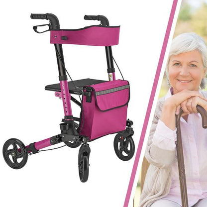 Rollator in alluminio Vital pieghevole con seduta e borsa per la spesa in viola