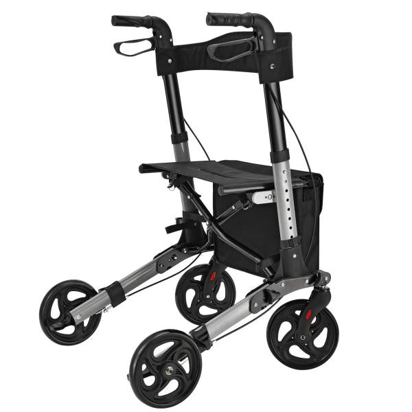 Aluminium Rollator Vital klappbar mit Sitzfläche & Einkaufstasche in schwarz