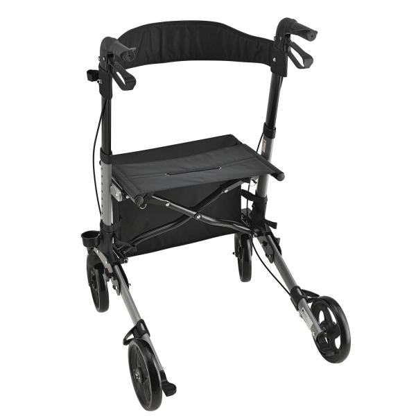 Aluminium Rollator Vital klappbar mit Sitzfläche & Einkaufstasche in schwarz