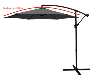 Ampelschirm Aluminium 300cm, grau, mit Kurbel, ohne Volants