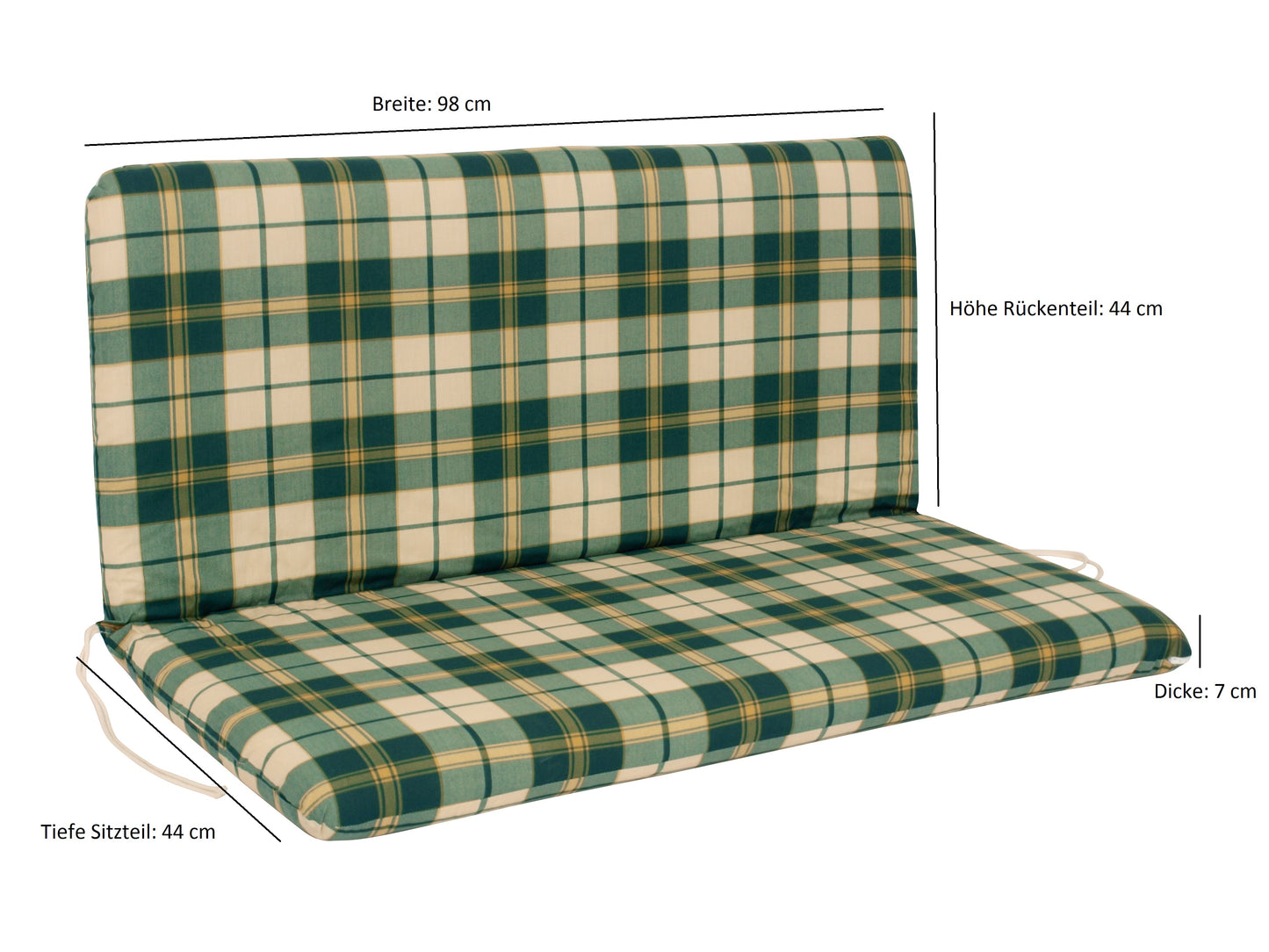 Cuscino BOSTON per panca a 2 posti, a quadri verde/beige