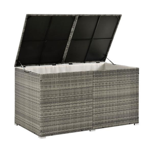 Polyrattan Auflagenbox Ikaria grau mit Deckel 950 Liter